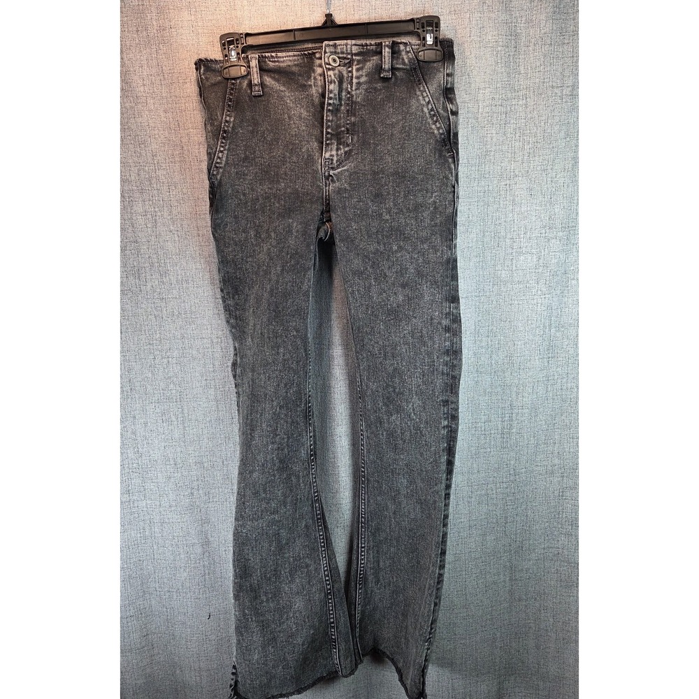 We The Free Faded Black Flare Denim Jeans Women 25 Raw Hem Boho Festival Stretch